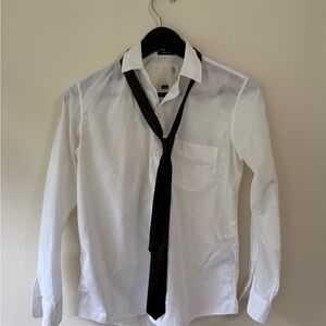 R13 White Dress Cotton Shirt with Black Leather Tie. Size XS.